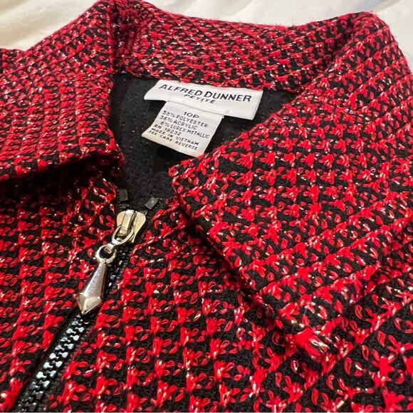 Alfred Dunner Jacket 10 Petite Zip Front Red Black Metallic Geometric Print - Picture 3 of 12